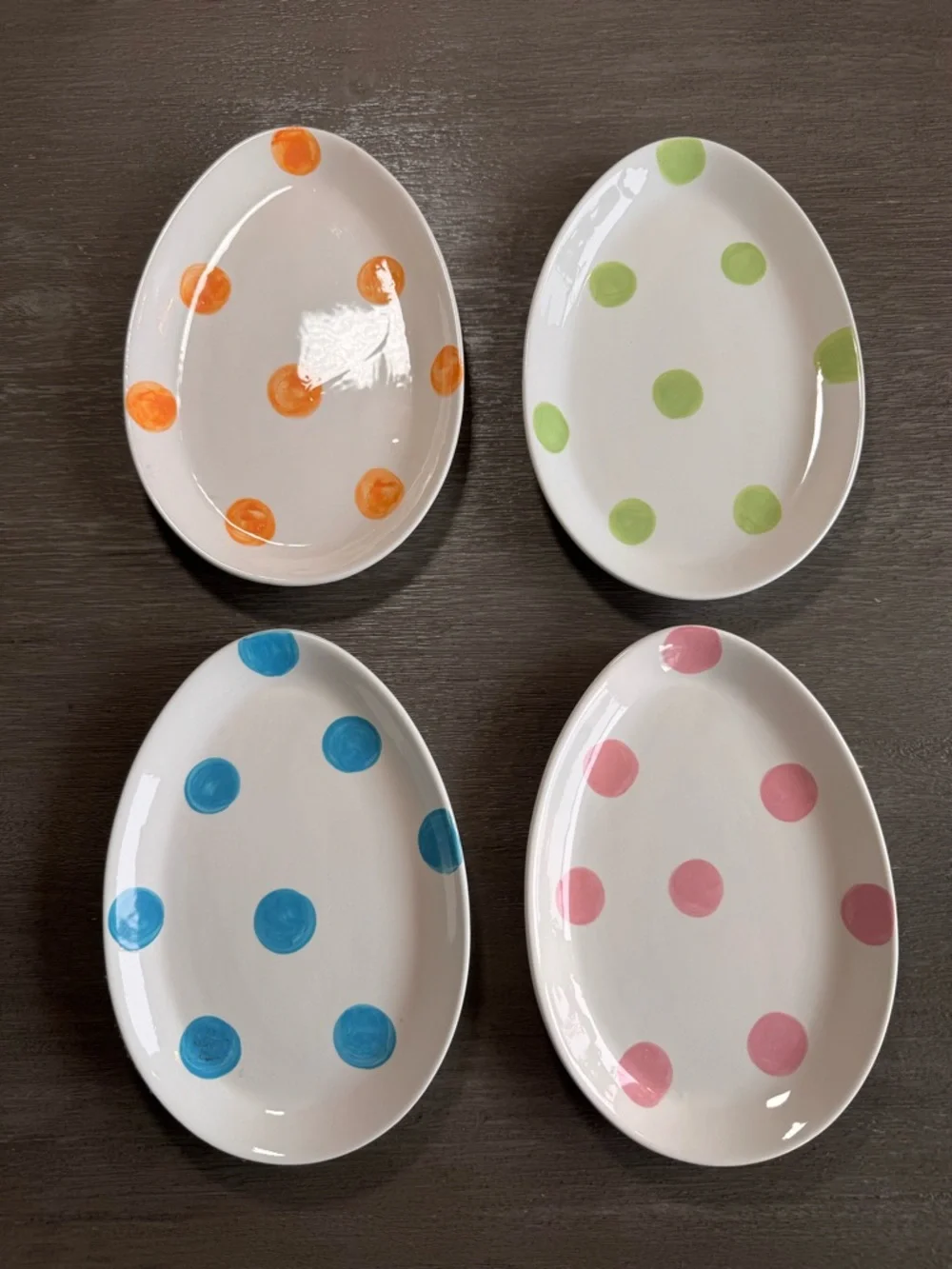 Vintage Set Of Four Egg Ceramic Polka Dot Plates